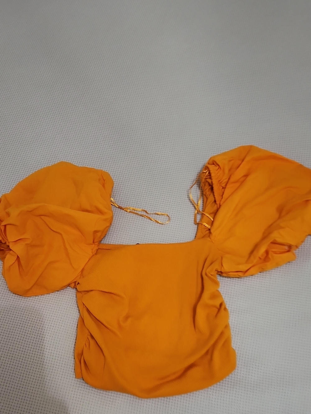 Zara Orange Puff-Sleeve Cropped Top